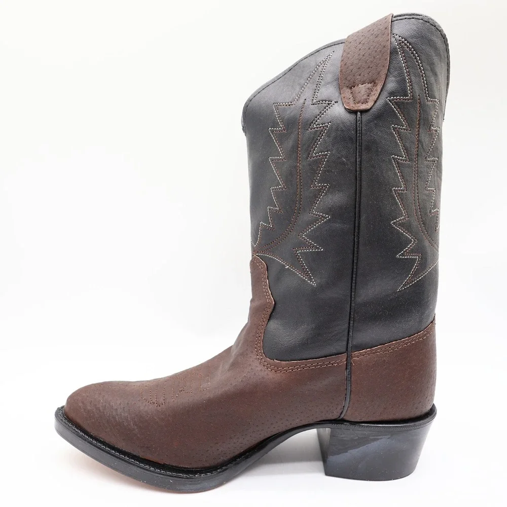 Wrangler Vintage Western Boots Youth 4.5 D Old Brown Leather Black NWT USA Made